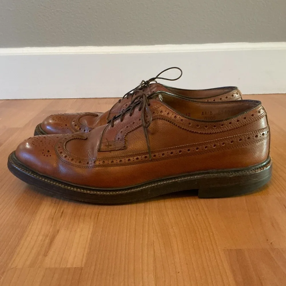 Vintage Nettleton Longwing Brogue Derby Shoes Brown Pebbled Leather Mens 12 AA/B